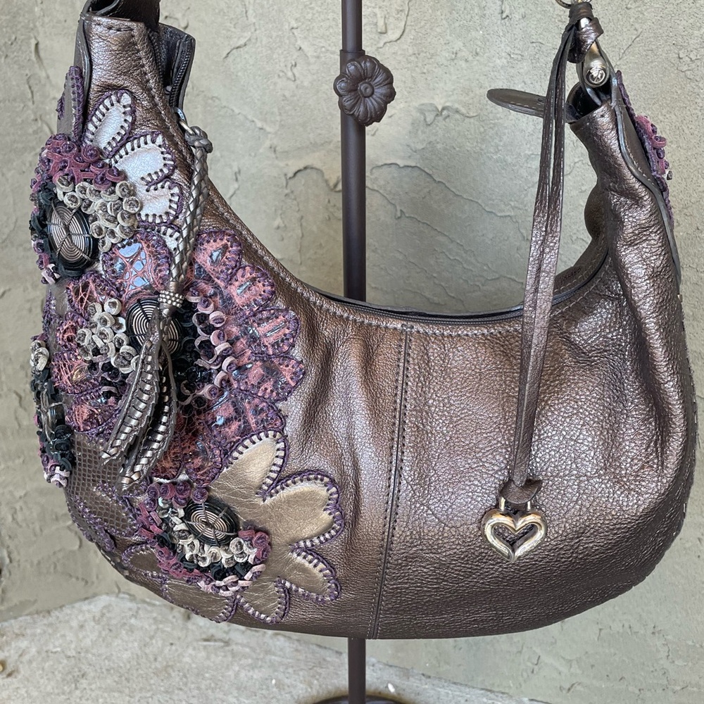 Brighton Rare Fabiola Pewter Leather Appliqué Handbag